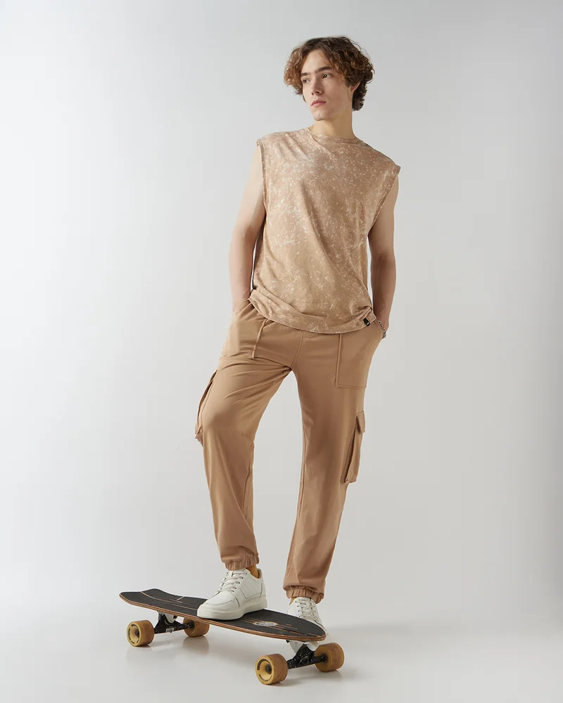 bewakoof  Men's Ginger Root Brown Oversized Cargo Warm Joggers for Men | Best Price UAE